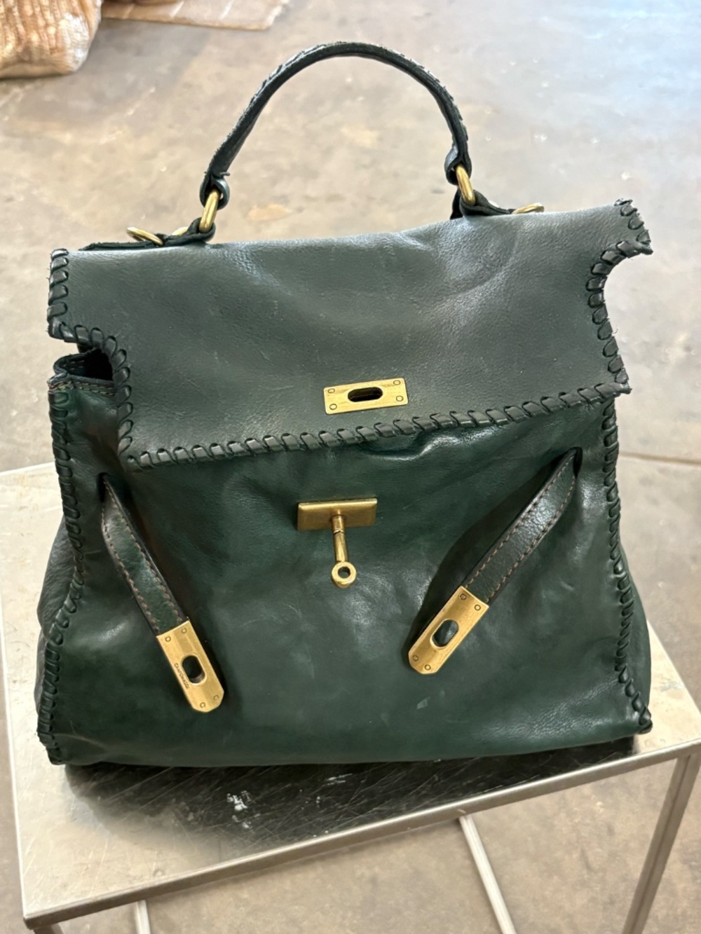 Campomaggi Whipstitched Leather Bag in Bottle Green - Picture 3 of 7